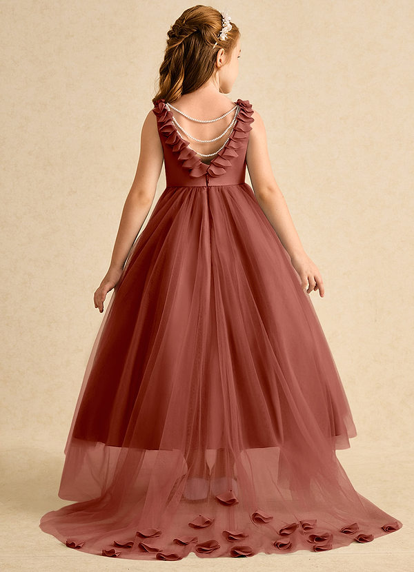 Azazie Lorita Robes de Fillette d'Honneur Robe Trapèze en Tulle Perlé Auburn image1