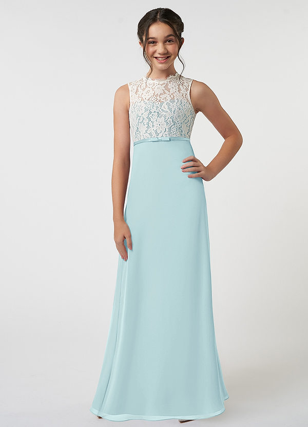 Azazie Rana Junior Sea Glass A-Line Lace Chiffon Dress image1