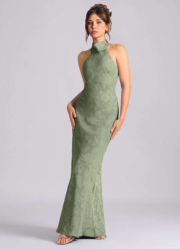 Velli Bridesmaid Dresses Pistachio Mermaid High Neck Floral Burnout Dress image1