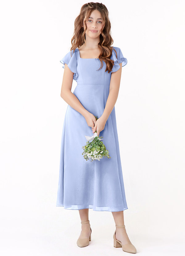 Azazie Bondi Junior Vestido de Hielo de Gasa de Corte en A con Volante image1