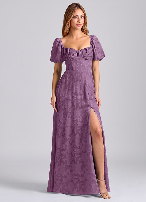 Azazie Mirian Robes Demoiselle d'honneur Robe Trapèze en Blumen-Burnout Encolure en Forme de Cœur Glycine image1