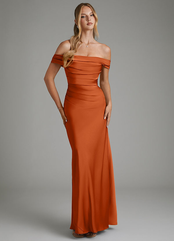 Azazie Hayden Bridesmaid Dresses Burnt Orange Mermaid Corset Stretch Satin Dress image1