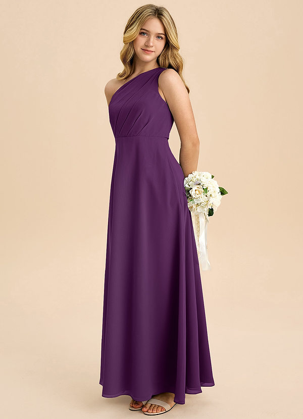 Azazie Phaedra Junior Grape A-Line Pleated Chiffon Dress image1