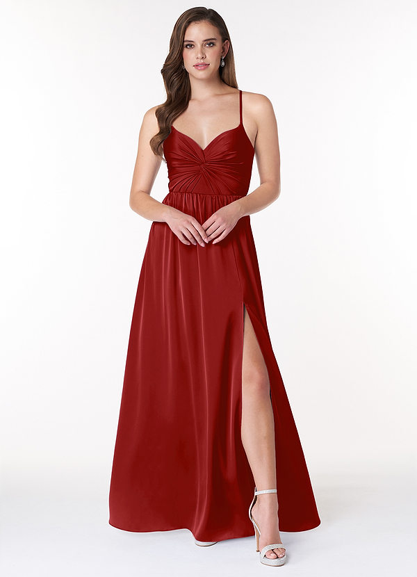 Raya A-Line V-Neck Pleated Stretch Satin Dress