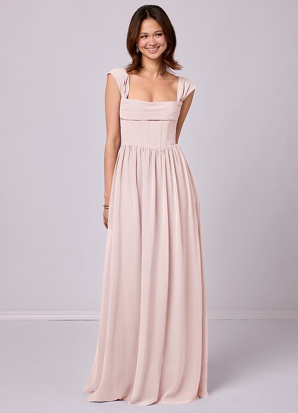 Barbie ♥ Azazie Bridesmaid Dresses Blushing Pink A-Line Corset Chiffon Dress image1