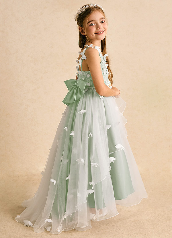 Azazie Darlina Flower Girl Dresses Ivory Dusty Sage Ball-Gown Lace Tulle Dress image1