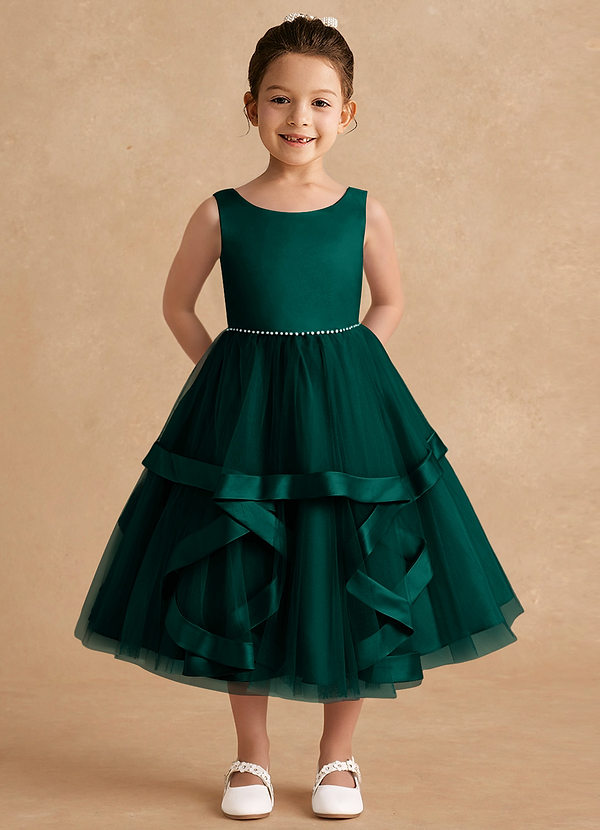 Azazie Posy Blumenkinder Kleider A-Linie Mit Perlen Tüll Kleid Kiefer image1