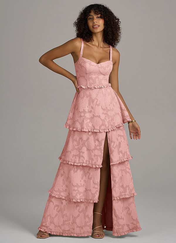 Azazie Romie Bridesmaid Dresses Rosette A-Line Corset Floral Burnout Dress image1