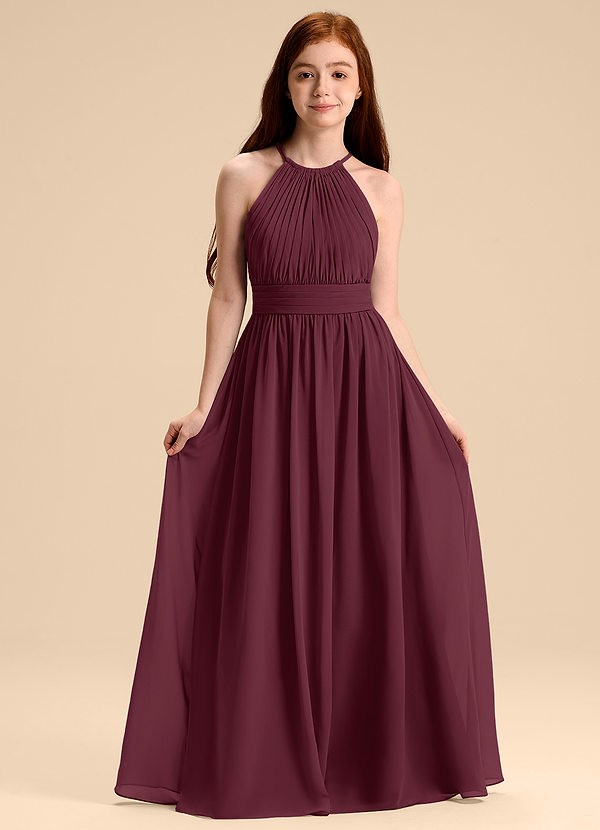 Azazie Malone Junior Robe Trapèze en Mousseline de soie Plissée Cabernet image1