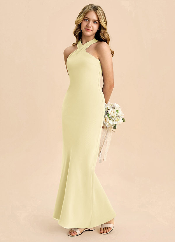 Azazie Doretta Junior Robe Fourreau en Mousseline de soie Plissée Sorbet Citron image1