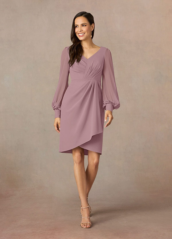 Azazie Karen Mother of the Brides Dresses Dusty Rose Sheath Pleated Stretch Crepe Dress image1