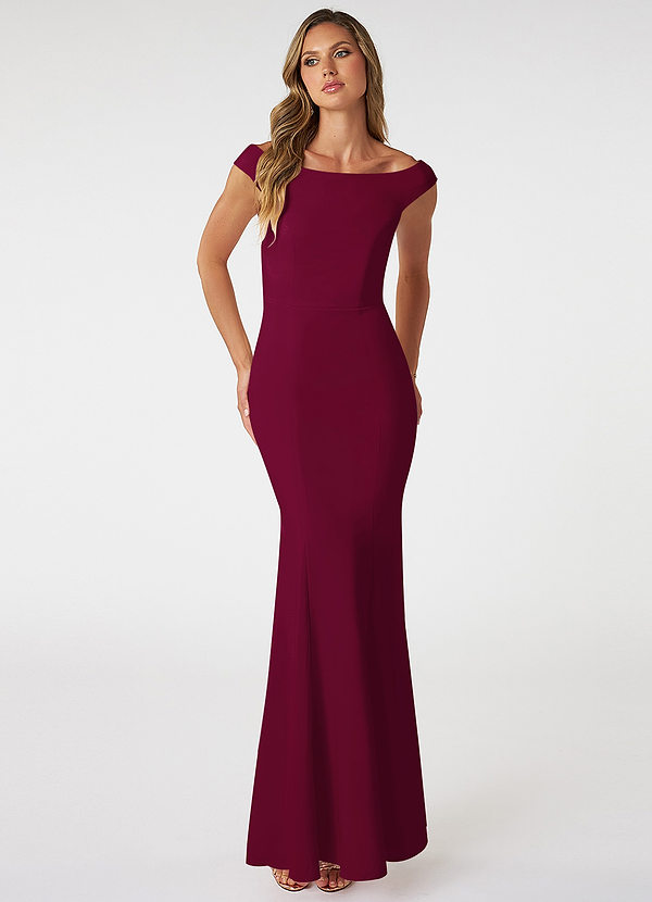 Azazie Nicolina Bridesmaid Dresses Burgundy Mermaid Square Neckline Stretch Crepe Dress image1