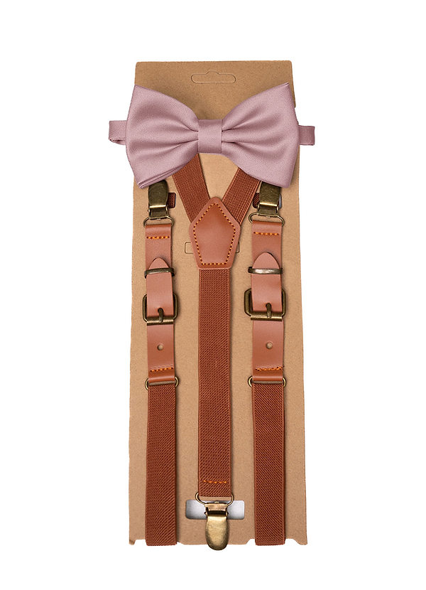 front Matching Matte Satin Pre-Tied Bow Tie & Suspenders Set