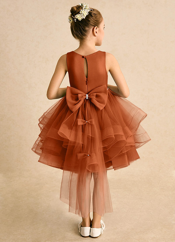 Azazie Tinie Blumenkinder Kleider Ballkleid Schleifen Tüll Kleid Gebranntes Orange image1