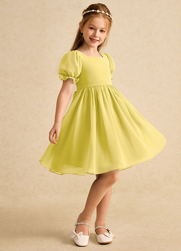 Azazie Jolie Blumenkinder Kleider A-Linie mit ärmel Chiffon Kleid Kanarienvogel image1