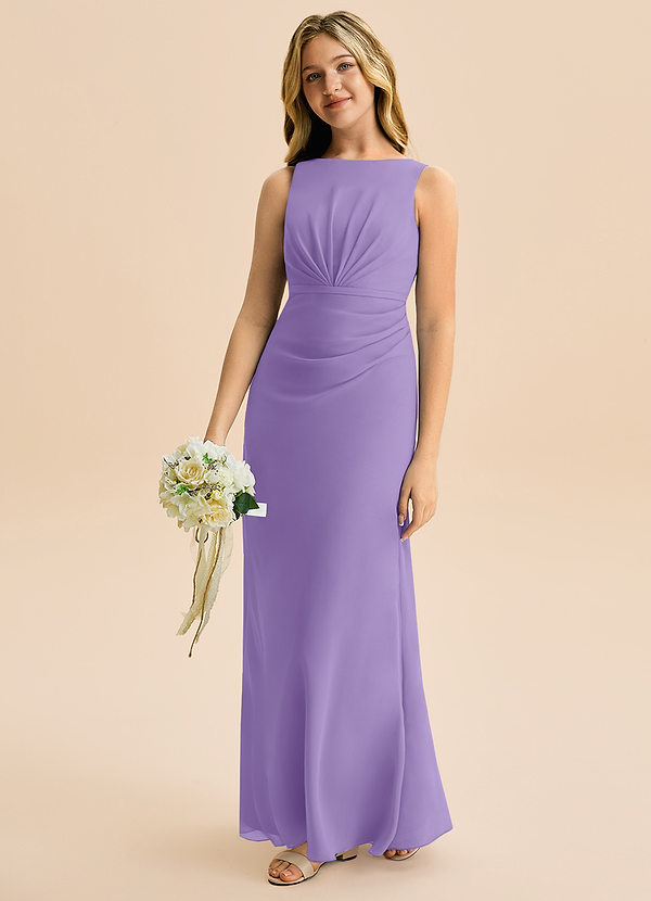 Azazie Floris Junior Jurk van Chiffon met A-Lijn Geplooid Tahiti image1