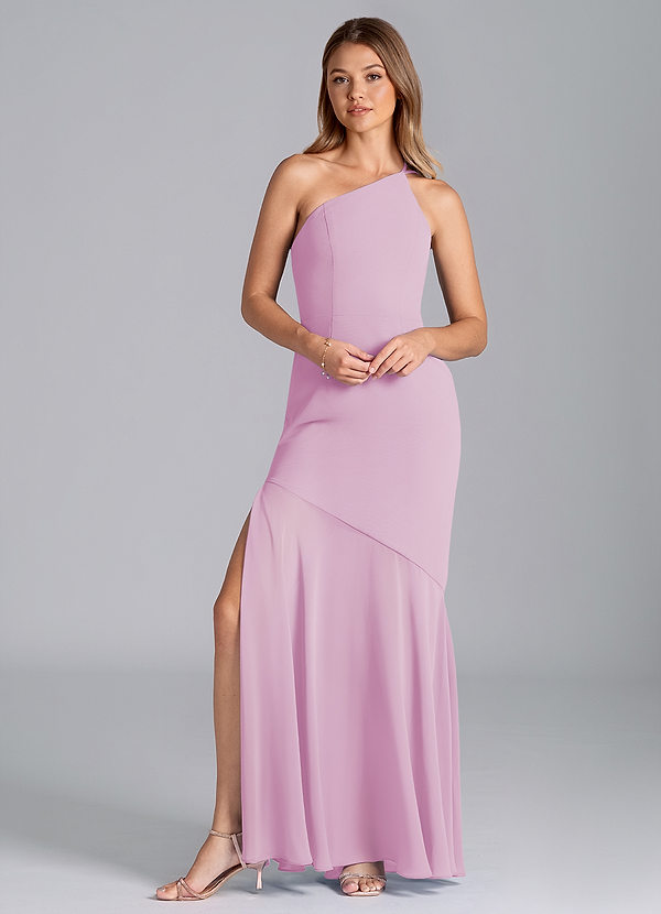 Azazie Tilla Bruidsmeisjes Jurken Jurk van Chiffon met Zeemeermin One-Shoulder Snoep Roze image1