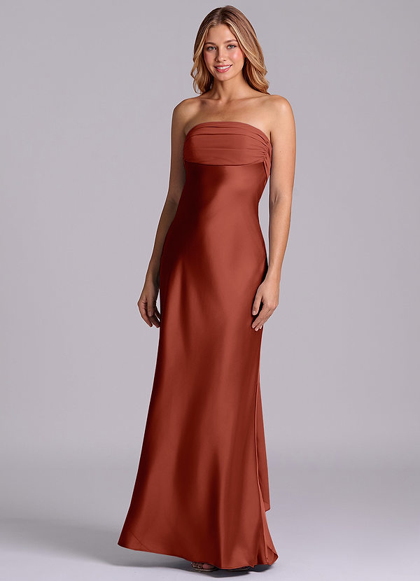 Azazie Ailanie Brudtärneklänningar Klä av Tubklänning i Stretch Satin Axelbandslös Terrakotta image1