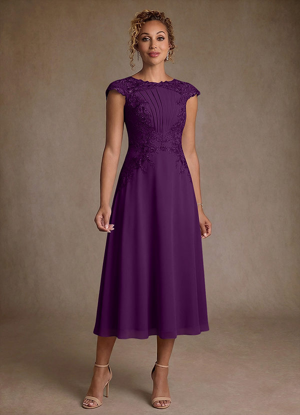 Azazie Crista Suknie dla Matki Panny Młodej Linia A Koronka Szyfon Długość herbaty Sukienka image1