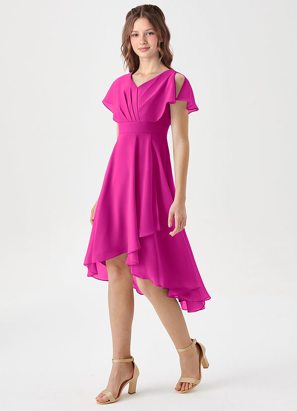 Azazie Graciela Junior Fuchsia A-Line Pleated Chiffon Dress image1