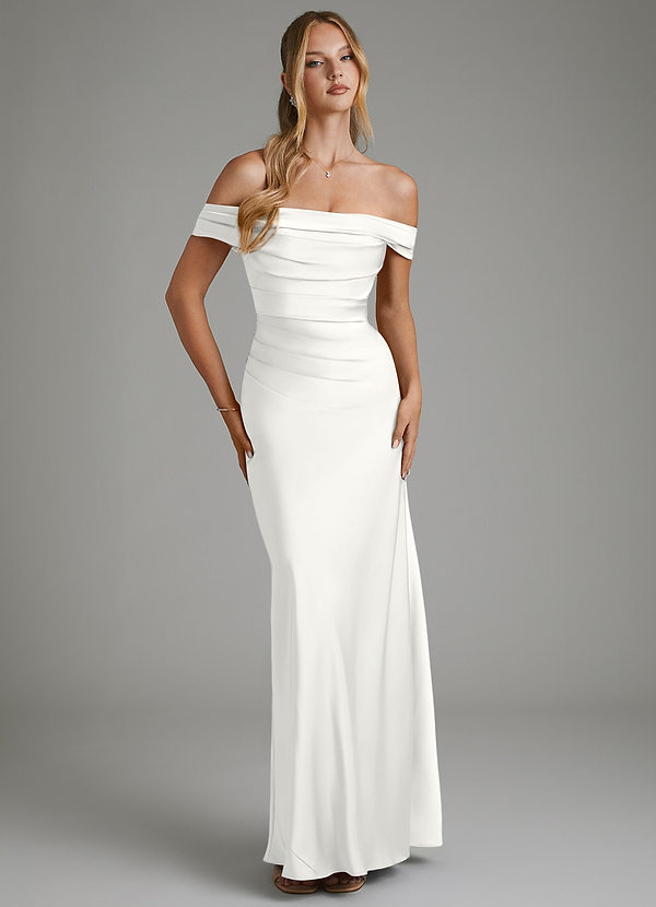 Azazie Hayden Vestidos de dama de honor Vestido Blanco de Satén Elástico de Corte Sirena con Corsé image1