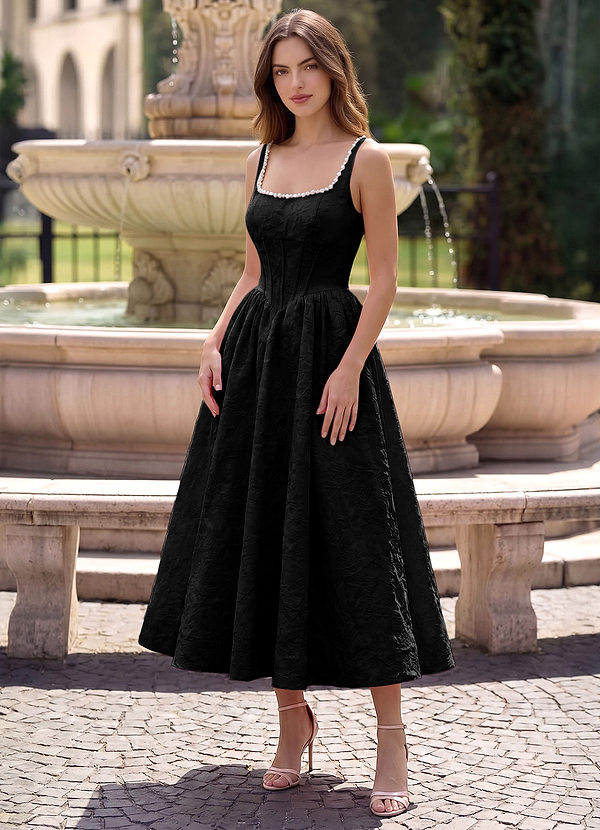 Sephone Black Beading Rhinestone Jacquard Maxi Dress image1