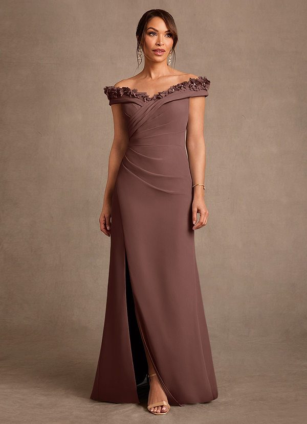 Azazie Jettie Mother of the Bride Dresses Vestido Café Expresso de Chiffon de Bainha com Plissado image1