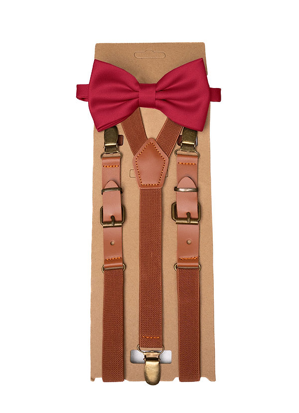 front Matching Matte Satin Pre-Tied Bow Tie & Suspenders Set
