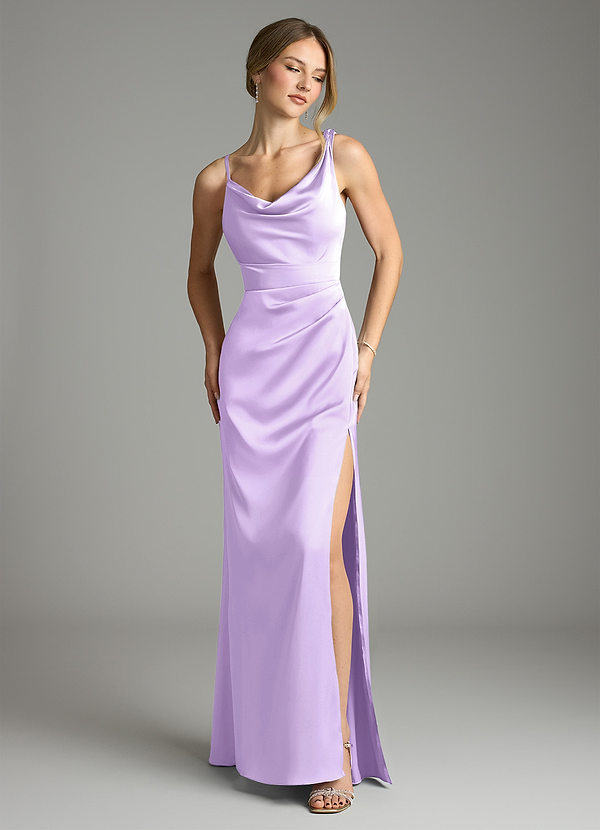 Azazie Samara Robes Demoiselle d'honneur Robe Sirène en Satin extensible Plissée Lilas image1