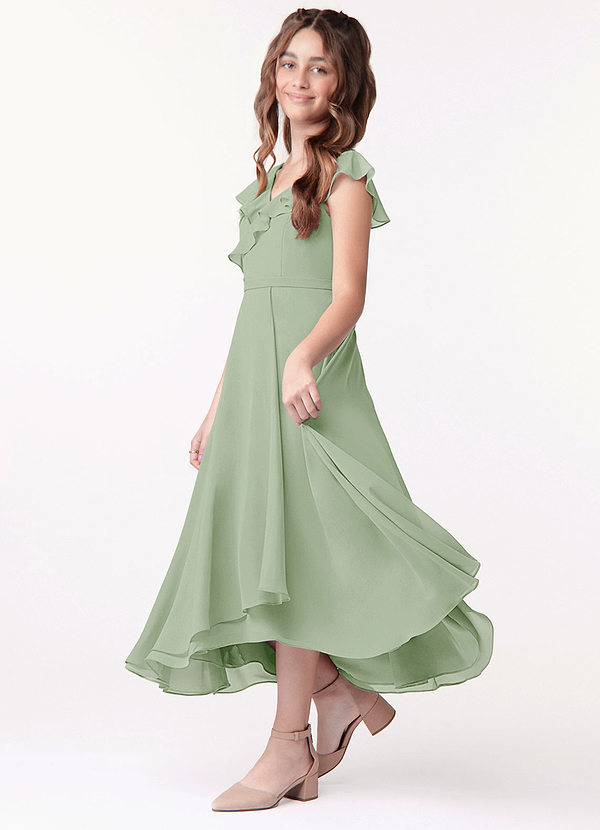 Azazie Posie Junior Dusty Sage A-Line Ruched Chiffon Dress image1