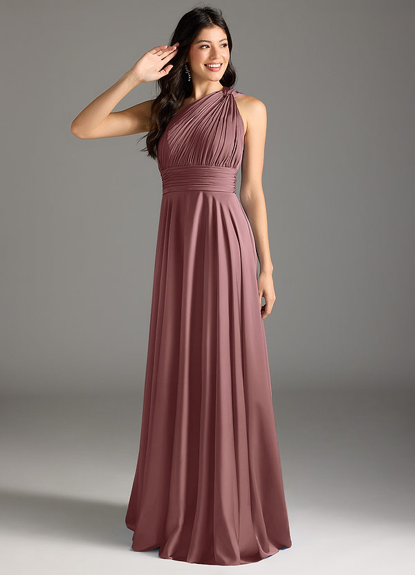 Azazie Charlize Bridesmaid Dresses Vintage Mauve A-Line One Shoulder Stretch Satin Dress image1