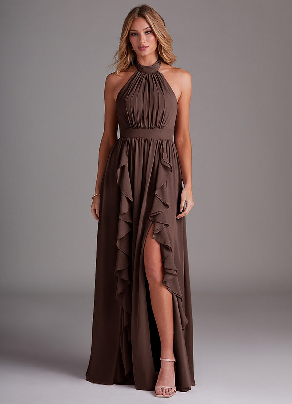 Azazie Avary Bridesmaid Dresses Ganache A-Line Pleated Chiffon Dress image1