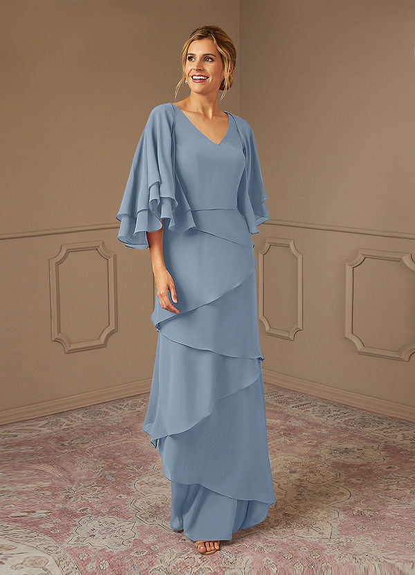 Azazie OHara Abiti da Mamma Sposa Abito A-Line in Chiffon con Scollo a V Blu Polveroso image1