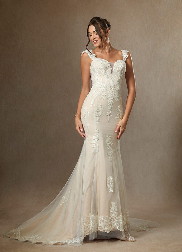 Diamond White Champagne Mermaid Sequins Satin Dress