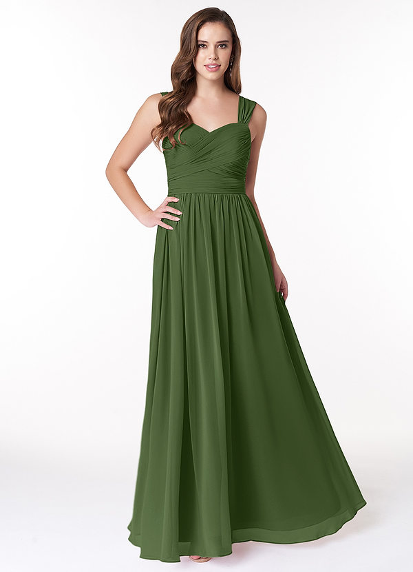 Azazie Zapheira Bridesmaid Dresses Olive A-Line Ruched Chiffon Dress image1