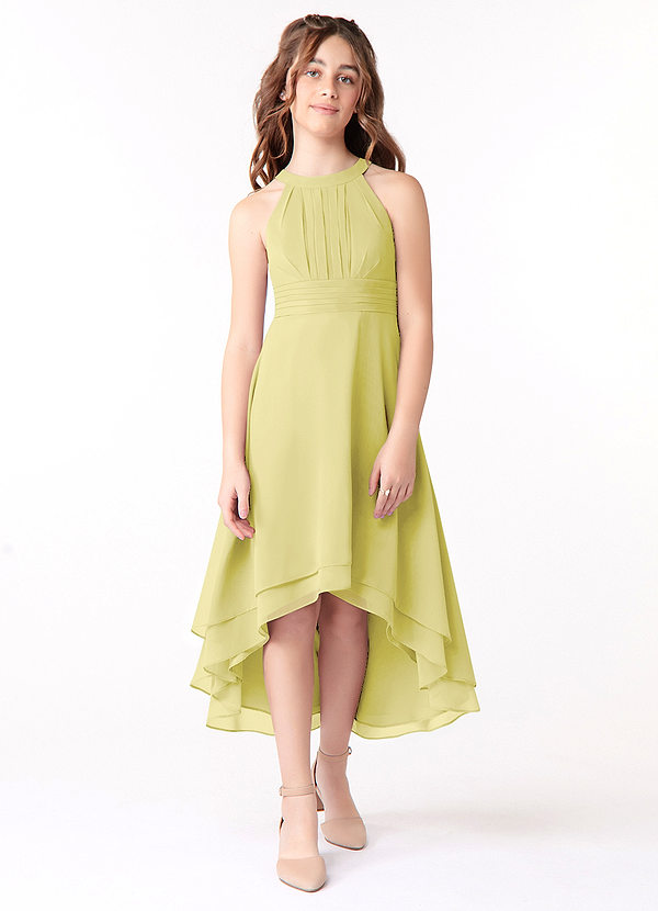 Azazie Linna Junior Lemon Sorbet A-Line Pleated Chiffon Dress image1