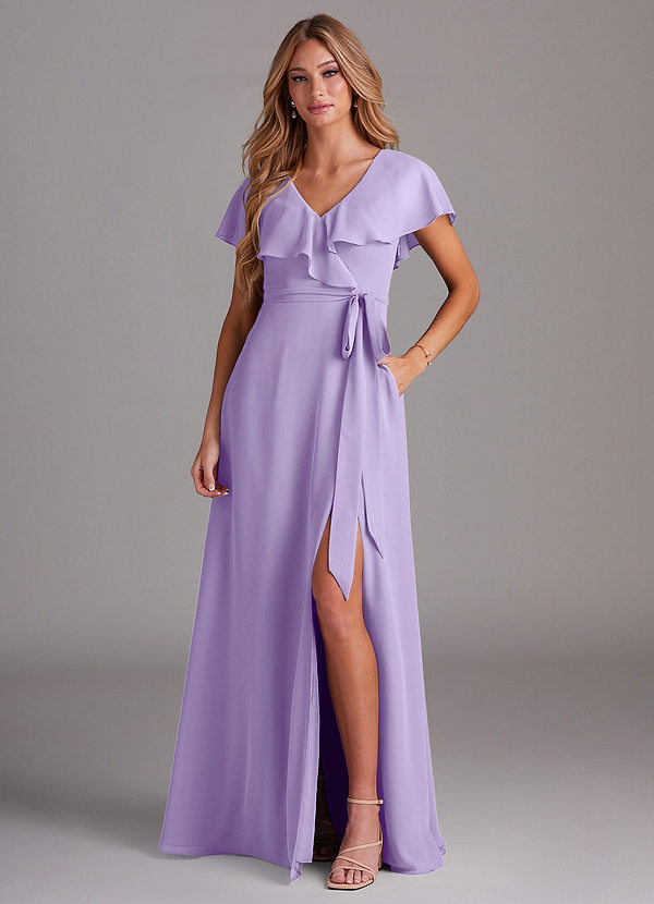 Azazie Lainey Brautjungfernkleider A-Linie mit Taschen Chiffon Kleid Flieder image1