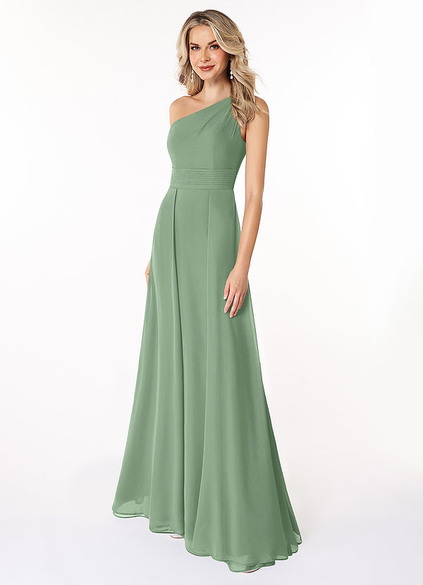 Azazie Dallas Bridesmaid Dresses Matcha A-Line One Shoulder Chiffon Dress image1