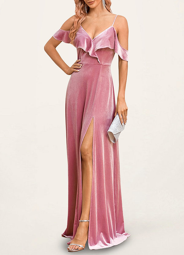 front Crawford Rose Pink Velvet Maxi Dress