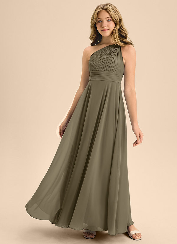 Charlize Junior Willow Green A-Line Pleated Chiffon Dress image1