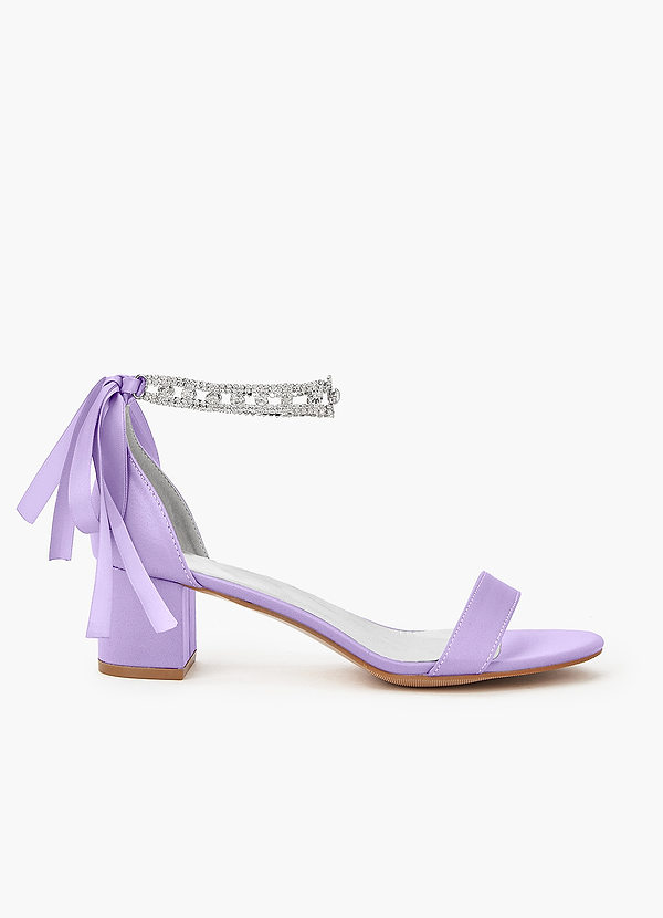 front Matching Color Matte Satin Rhinestone Strap Block Heel Sandals
