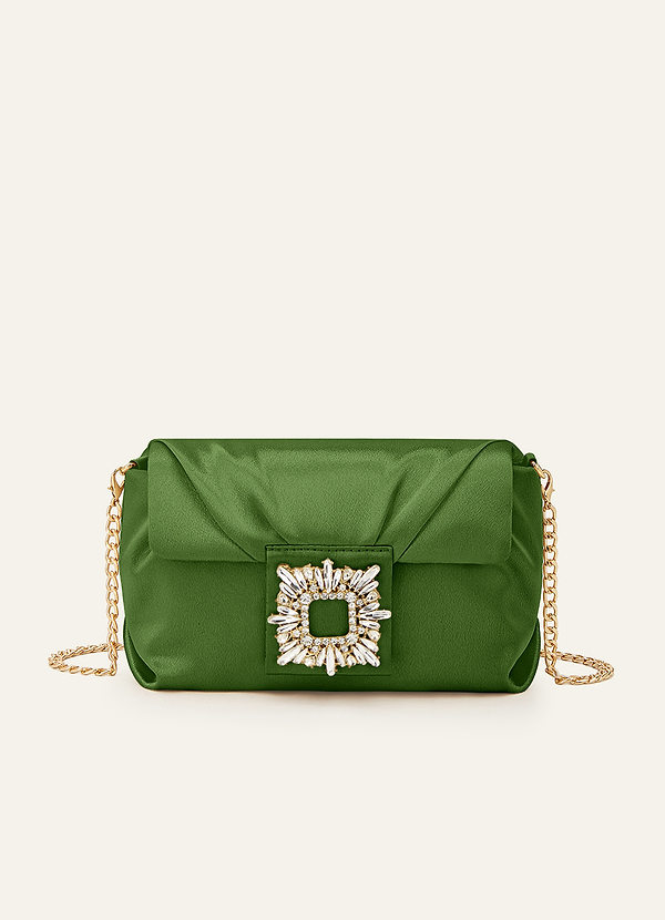 front Matching Color Stretch Satin Rhinestone Square Buckle Clutch
