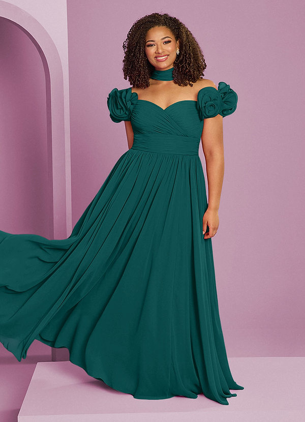 Barbie ♥ Azazie Bridesmaid Dresses Peacock A-Line Off the Shoulder Chiffon Convertible Dress image1