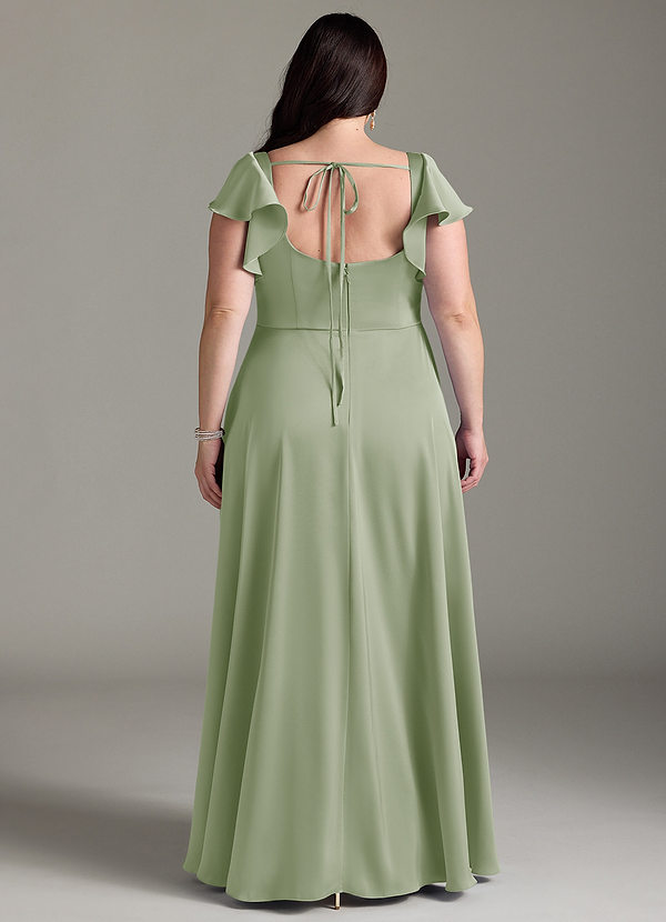 Azazie Bondi Bridesmaid Dresses Dusty Sage A-Line Bow Stretch Satin Dress image1