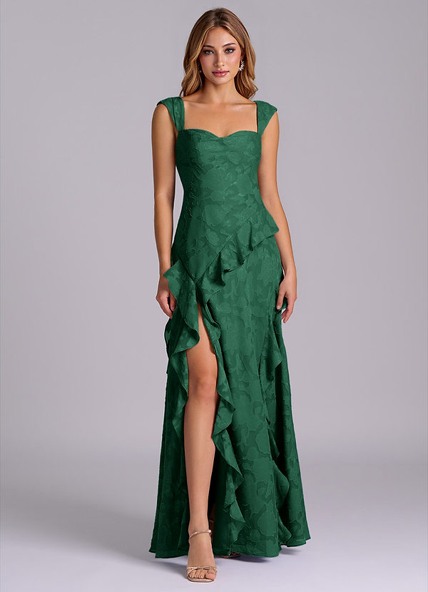 Sloane Bridesmaid Dresses Dark Green A-Line Sweetheart Neckline Floral Burnout Dress image1