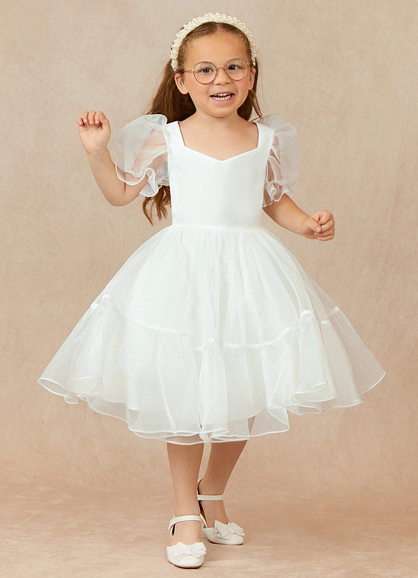 Azazie Lil Debbie Flower Girl Dresses Diamond White Ball-Gown Sweetheart Neckline Organza Dress image1