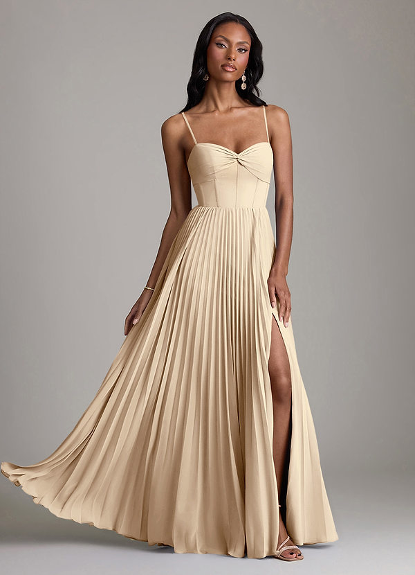 Azazie Akiko Champagne Chiffon Bridesmaid Dresses | Azazie