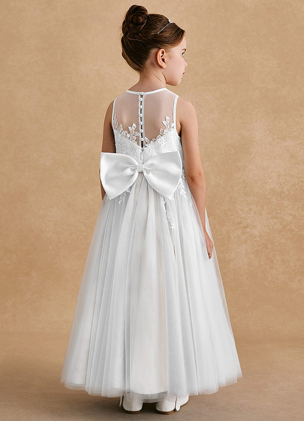 Azazie Bitsy Flower Girl Dresses Diamond White A-Line Lace Tulle Dress image1
