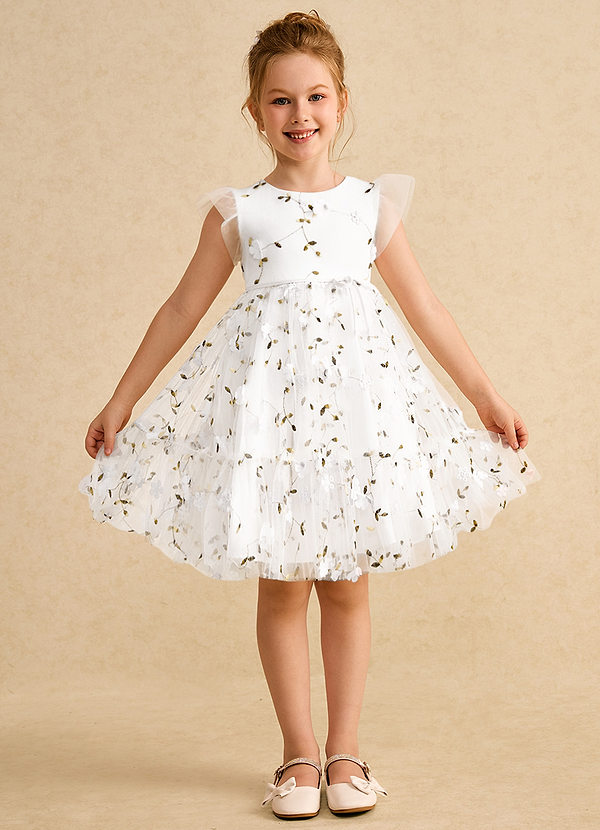 Azazie Anastasia Flower Girl Dresses Ivory A-Line Bow Tulle Dress image1