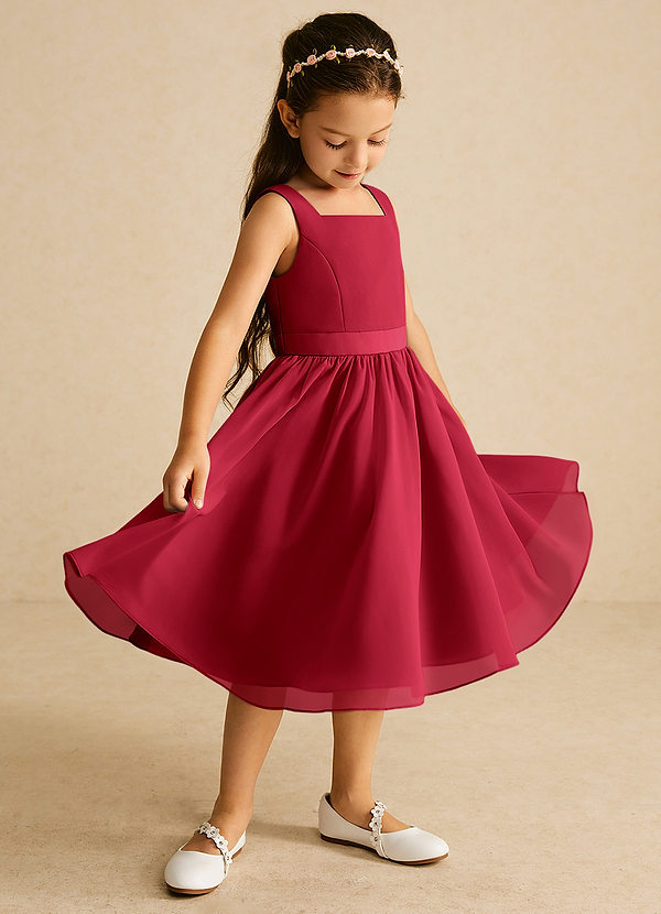 Azazie Ari Blumenkinder Kleider A-Linie ärmellos Chiffon Kleid Scharlachrot image1